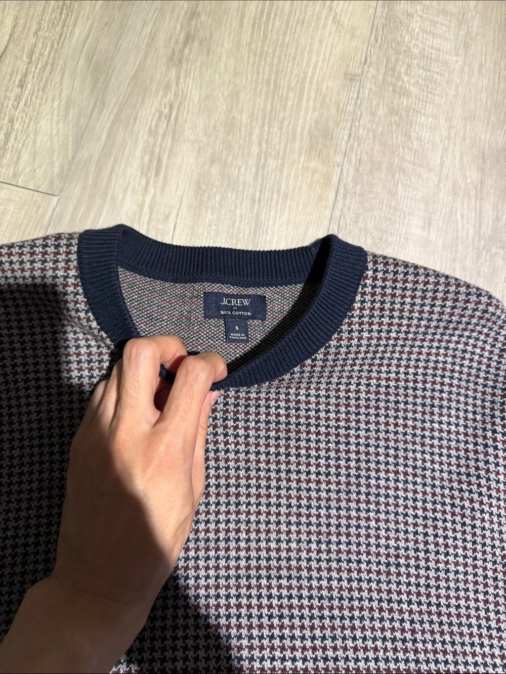 J. Crew Factory Navy and Gray Houndstooth Crewneck Sweater